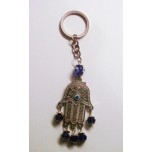 Blue Eye Key Chain - with Lucky Hand silver finish  - 12 pcs pack